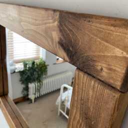 Handmade Rustic Wooden Mirror With Wax Finish - Farmhouse Wall Decor - thumbnail 3