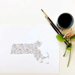 Massachusetts State Flower Map Watercolor Mayflower - Art Print Wall Graduation Wedding Realtor Moving Gift New England Floral - thumbnail 2