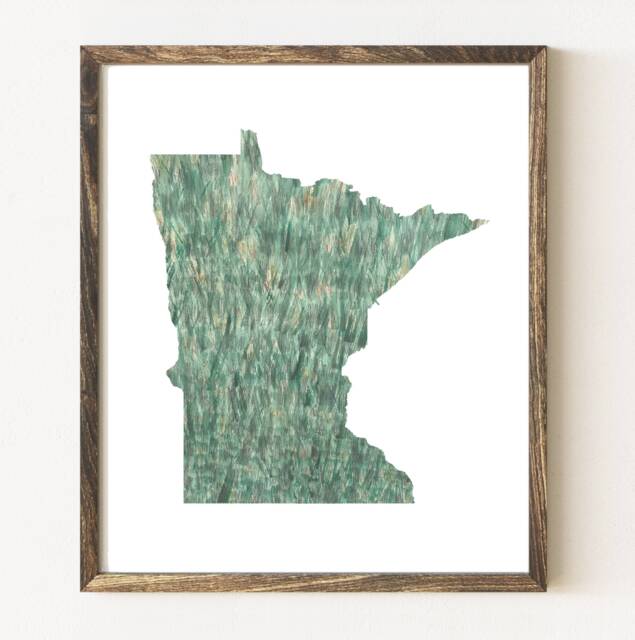 Minnesota State Map Urban Fabric Watercolor Texture Painting - Art Print - image 1