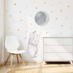 Bear & Cub Holding Moon Decal, Newborn Room Decor, Peel Stick, Nursery Decorations, Wall Decals, Sticker - thumbnail 2