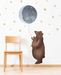 Bear & Cub Holding Moon Decal, Newborn Room Decor, Peel Stick, Nursery Decorations, Wall Decals, Sticker - thumbnail 1