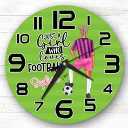 Girls Football Blonde Bun Med Skin Personalised Gift For Kid's Bedroom Clock - Kids Clock, Children's , Custom Wall