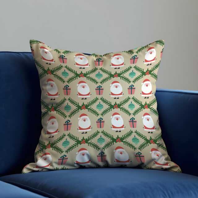 Christmas Cushion Cover With Santa & Gift Print, Festive Holiday Throw Pillowcase, Cute Xmas Decorative For Sofa - image 1