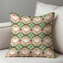 Christmas Cushion Cover With Santa & Gift Print, Festive Holiday Throw Pillowcase, Cute Xmas Decorative For Sofa - thumbnail 4