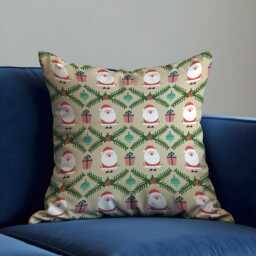 Christmas Cushion Cover With Santa & Gift Print, Festive Holiday Throw Pillowcase, Cute Xmas Decorative For Sofa