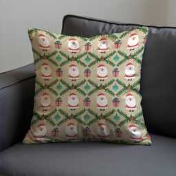 Christmas Cushion Cover With Santa & Gift Print, Festive Holiday Throw Pillowcase, Cute Xmas Decorative For Sofa - thumbnail 3