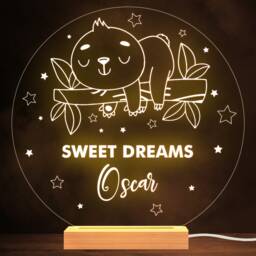 Kids Cute Baby Sloth Round Name Personalised Gift Warm White Lamp Night Light - thumbnail 1