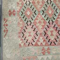 Handwoven Natural Wool Faded Kilim Rug, Artisan Tribal Geometric Flatweave, Turkish Persian Navajo Bohemian Design, 248x171 cm - thumbnail 2