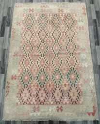 Handwoven Natural Wool Faded Kilim Rug, Artisan Tribal Geometric Flatweave, Turkish Persian Navajo Bohemian Design, 248x171 cm - thumbnail 1