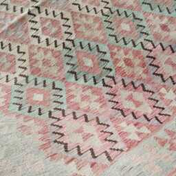Handwoven Natural Wool Faded Kilim Rug, Artisan Tribal Geometric Flatweave, Turkish Persian Navajo Bohemian Design, 248x171 cm - thumbnail 4
