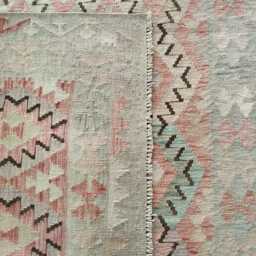 Handwoven Natural Wool Faded Kilim Rug, Artisan Tribal Geometric Flatweave, Turkish Persian Navajo Bohemian Design, 248x171 cm - thumbnail 3
