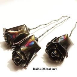 Handmade Metal Eternity Rose Blued Steel Forever Flower - Set Of 3 - thumbnail 2