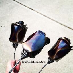 Handmade Metal Eternity Rose Blued Steel Forever Flower - Set Of 3 - thumbnail 4
