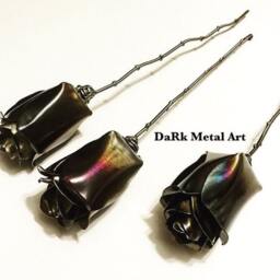 Handmade Metal Eternity Rose Blued Steel Forever Flower - Set Of 3 - thumbnail 3