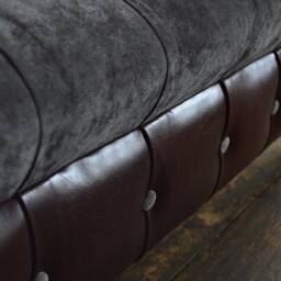 3 Seater Slate Grey Velvet Chesterfield Sofa - Dark Brown Leather British Handmade - thumbnail 4