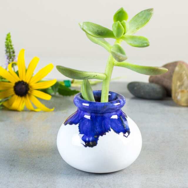 White Blue Succulent Planter, Modern Ceramic Cactus Pot, Handmade Pottery Jar - image 1