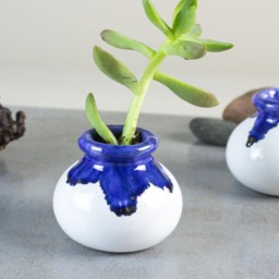 White Blue Succulent Planter, Modern Ceramic Cactus Pot, Handmade Pottery Jar - thumbnail 2