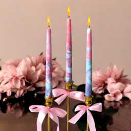 Handmade Marble Taper Candles Pink, Purple & Blue Dip Dye - 25cm