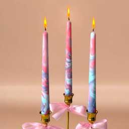 Handmade Marble Taper Candles Pink, Purple & Blue Dip Dye - 25cm - thumbnail 3