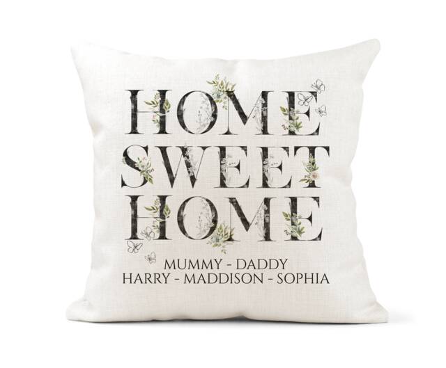 Personalised Cushion, Home Sweet Family Gift Scatter Pillow, Wedding, New Present, Keepsake, Grandparents, Patchwork - image 1