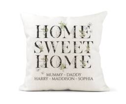Personalised Cushion, Home Sweet Family Gift Scatter Pillow, Wedding, New Present, Keepsake, Grandparents, Patchwork - thumbnail 1
