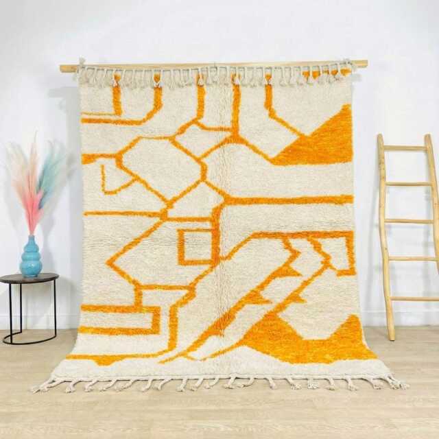 Moroccan White & Yellow Berber Rug, Boho Nursery Authentic Beni Ourain Carpet, Large Area Handwoven Wool Shag Rug - image 1