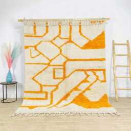 Moroccan White & Yellow Berber Rug, Boho Nursery Authentic Beni Ourain Carpet, Large Area Handwoven Wool Shag Rug