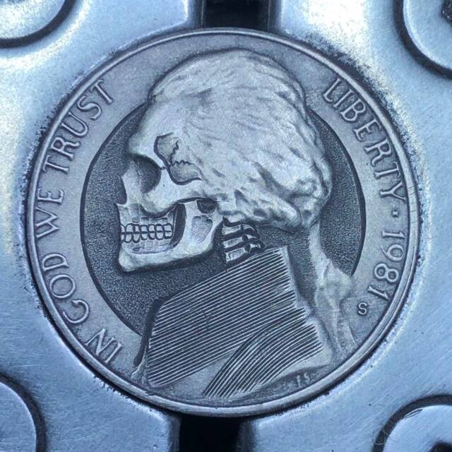 Hobo Nickel Skull By M.j. Petitdemange-Fathers Day Gift-Day Of The Dead-Hand Engraved - image 1