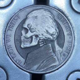 Hobo Nickel Skull By M.j. Petitdemange-Fathers Day Gift-Day Of The Dead-Hand Engraved - thumbnail 1