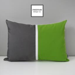 Lime Green & Grey Sunbrella?? Pillow Cover in Modern Color Bock & White Accent For Pool Patio Lounge Chairs, Gray Throw Cushion, Mazizmuse - thumbnail 4