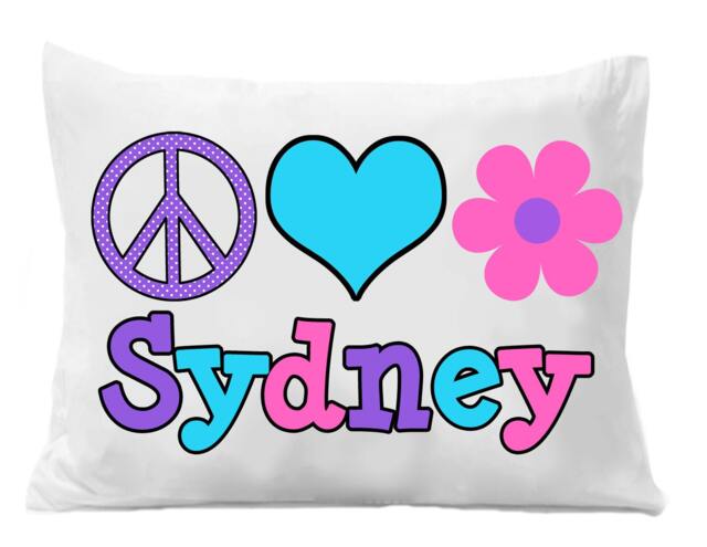 Personalized Girls Pillowcase - Peace, Love, Flower, Monogram - image 1