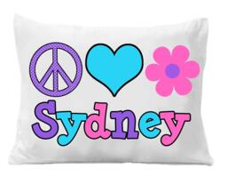 Personalized Girls Pillowcase - Peace, Love, Flower, Monogram - thumbnail 1