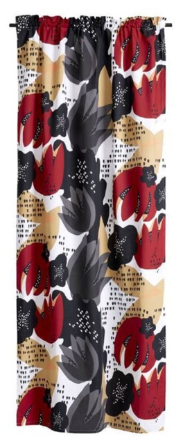 Curtain Panel White Black Red Flowers Floral Scandinavian Modern Decor Cafe Curtain Kitchen Valance , Runner Napkins Available, Great Gift