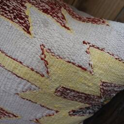 40cm Handwoven Kilim Pillow Cover - Hand Spun Wool Tribal Motifs Speckled Yellow Grey Red - thumbnail 3