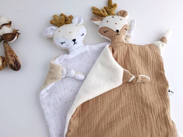Reindeer Baby Comforter, Security Blanket, Double Gauze & Minky Deer Lovey - image 1