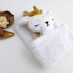 Reindeer Baby Comforter, Security Blanket, Double Gauze & Minky Deer Lovey - thumbnail 4