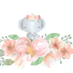 Elephant Floral Nursery Wall Decals Woodland Animal Vinyl Stickers Peel Stick Removable Girls Bedroom Decor Flower Watercolor Art - thumbnail 2