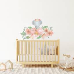 Elephant Floral Nursery Wall Decals Woodland Animal Vinyl Stickers Peel Stick Removable Girls Bedroom Decor Flower Watercolor Art - thumbnail 1