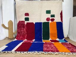 Botanical Abstract Moroccan Rug - Handwoven Wool Face Design Custom Berber Art Small Boho Tapestry Minimalist Wall Hanging - thumbnail 1