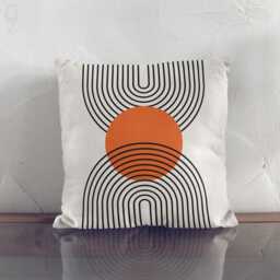Bauhaus Pillow Cover Orange & Black Geometric Velvet Cushion - thumbnail 3