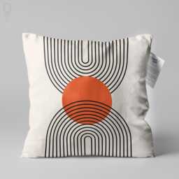 Bauhaus Pillow Cover Orange & Black Geometric Velvet Cushion - thumbnail 1
