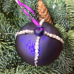 Matte Aubergine Purple Hand Blown Glass Hanging Christmas Decoration With Diamante Beads - Winter Holiday Tree Ornaments Festive Gift - thumbnail 3