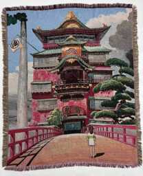 Spirited Away Woven Blanket - Chihiro Haku Bathhouse Tapestry Throw - 47x60 Inches