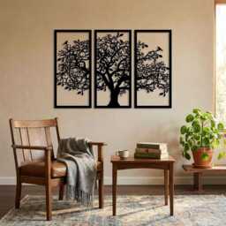 Tree Of Life 3 Piece Metal Wall Art, Framed Decor, Large Living Room Sign, Nature Hanging, Modern Home Decor Set - thumbnail 1