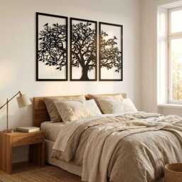 Tree Of Life 3 Piece Metal Wall Art, Framed Decor, Large Living Room Sign, Nature Hanging, Modern Home Decor Set - thumbnail 2