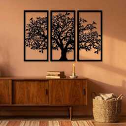 Tree Of Life 3 Piece Metal Wall Art, Framed Decor, Large Living Room Sign, Nature Hanging, Modern Home Decor Set - thumbnail 4