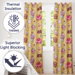Desserts Cupcakes Donuts & Sweets On Soft Yellow Background Seamless Pattern Readymade Eyelet Ring Top Thermal 100% Blackout Curtains - thumbnail 3