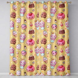 Desserts Cupcakes Donuts & Sweets On Soft Yellow Background Seamless Pattern Readymade Eyelet Ring Top Thermal 100% Blackout Curtains - thumbnail 2
