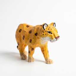 Hand-Carved Wooden Big Cat Figurines Safari Animal Nursery Decor Faceted Wood Art Tiger Leopard Cheetah Statue Gift For Lover - thumbnail 3