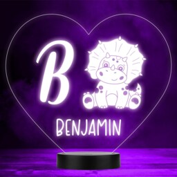 Kids Baby Dinosaur Initial Letter B Heart Led Personalised Gift Night Light